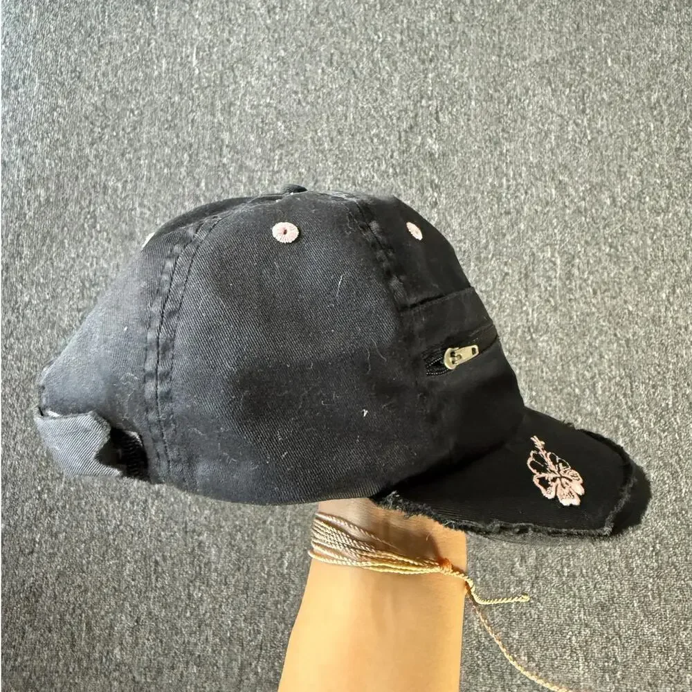 Vintage Y2k Black Paisley Embroidered White Zipper Mini Brim Hat Women's OS - Picture 2 of 6